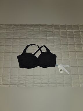 Bleu Rod Beattie-Black Ruched Balconette Bikini Top with Crisscross Straps